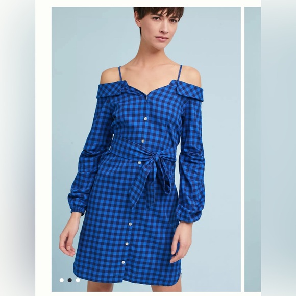 Anthropologie Beautiful Blue off-the-shoulder dress by Guest Editor brand - Picture 1 of 11